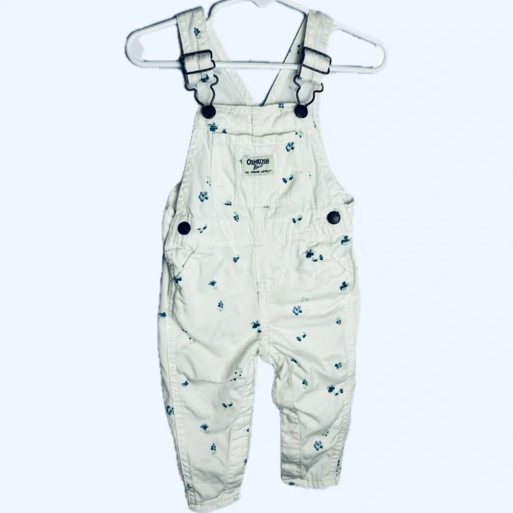 OshKosh B'gosh Ivory Overalls with Blue Floral Design